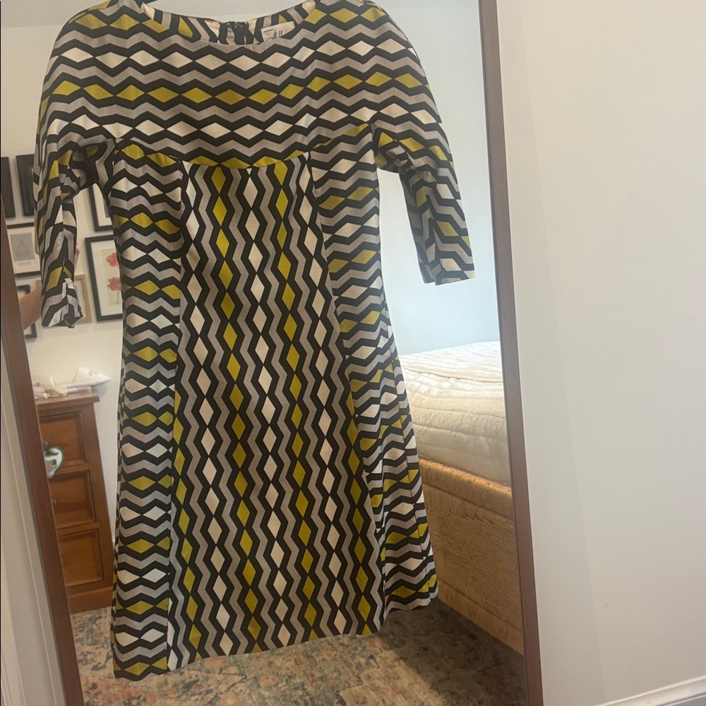Milly Black and White Chevron Dress with Yellow Accents